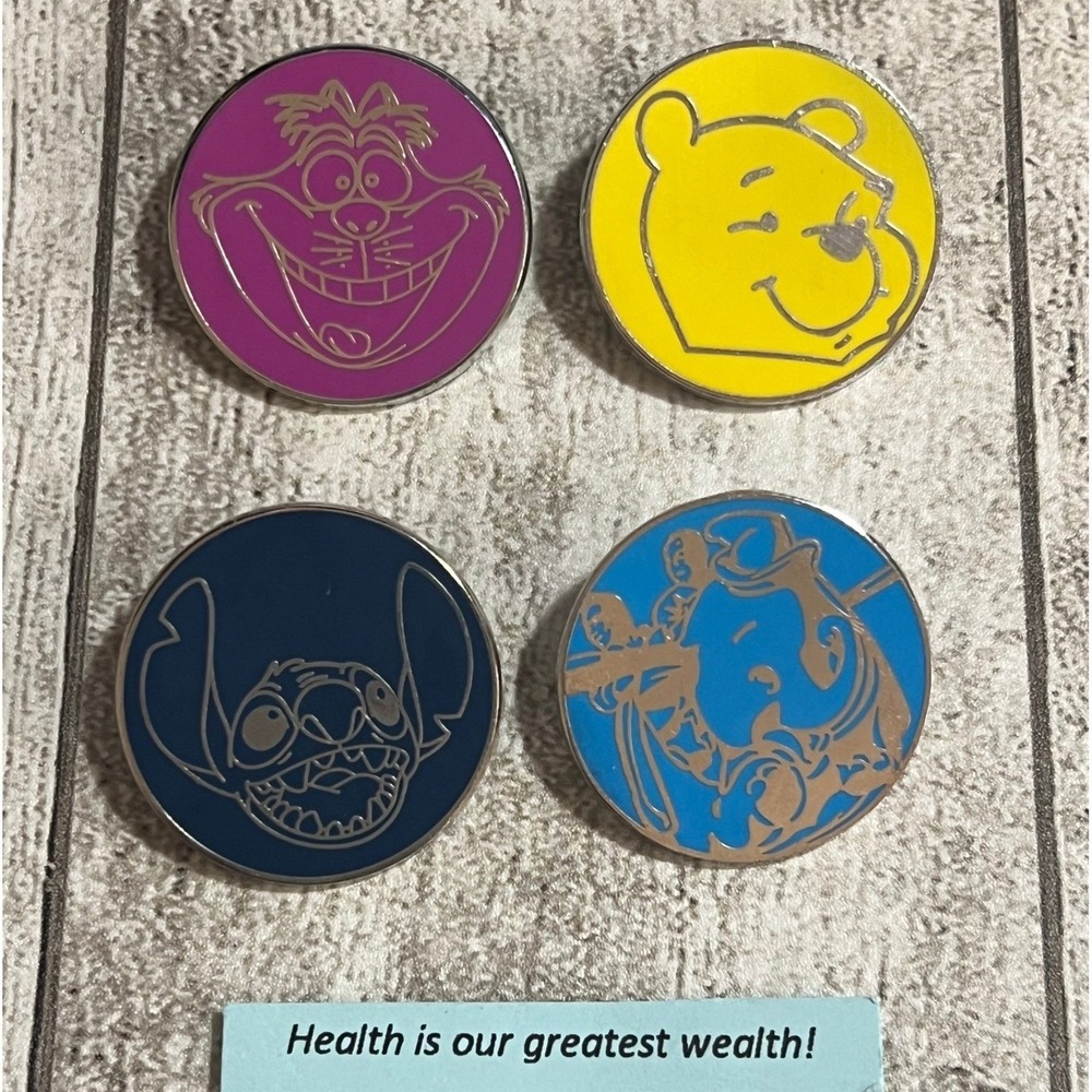 Disney Pins Lot 4 Cheshire Cat Winnie the Pooh Stitch Dumbo Iconic Character Set